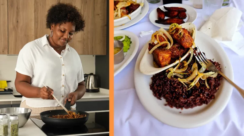 Platos tradicionales de la comida cubana, incluyendo Ropa Vieja, Picadillo, y Tostones.