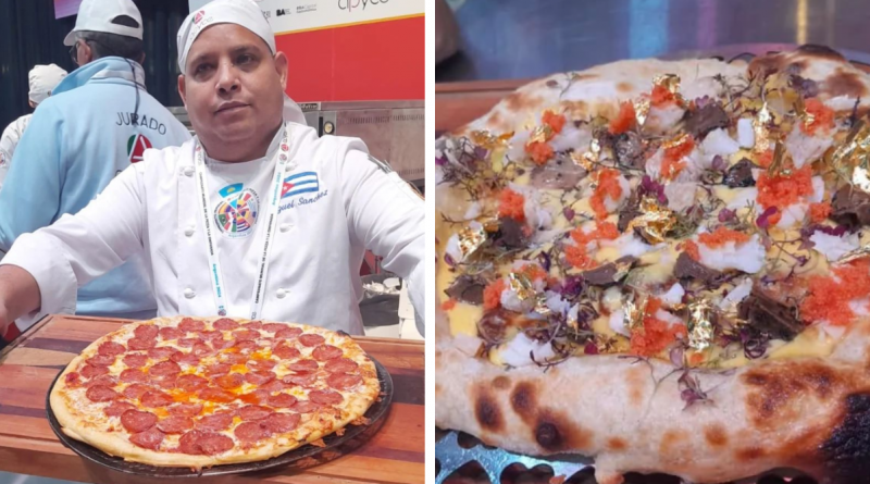 Miguel Sánchez, segundo mejor pizzero del mundo, con su pizza ganadora.