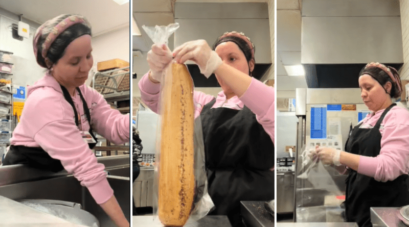 Cubana trabajando en el bakery de Walmart durante su turno nocturno.