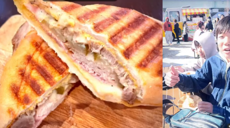 Boxeador cubano Valodia Carrero sirviendo un sándwich cubano en su food truck en Japón.