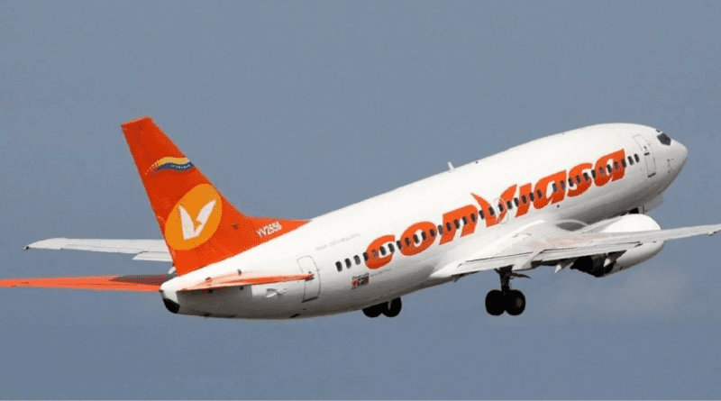 Avión de la aerolínea venezolana Conviasa, que recientemente suspendió sus vuelos a La Habana