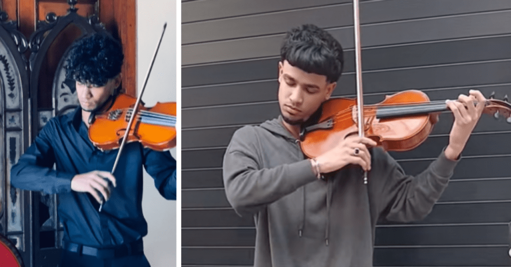 Violinista cubano en España tocando en la calle de Oviedo.