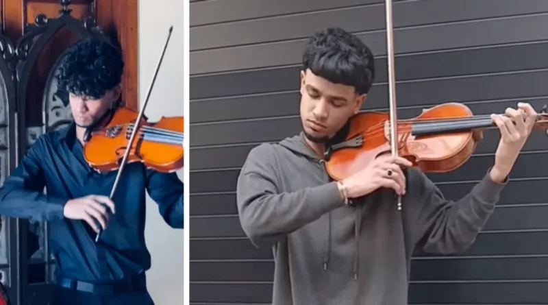 Violinista cubano en España tocando en la calle de Oviedo.