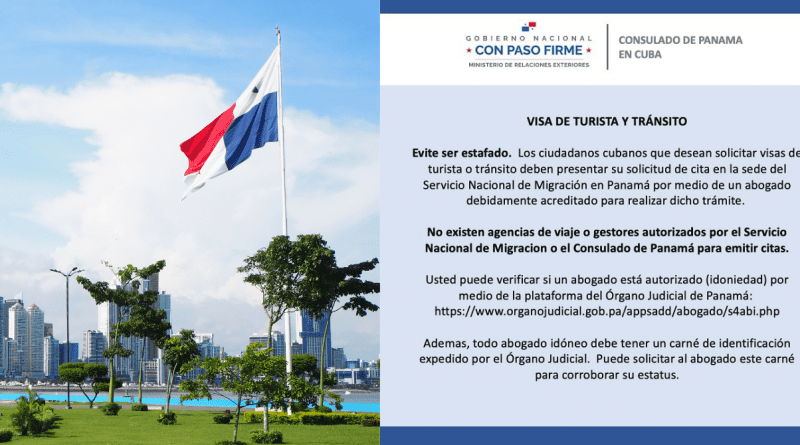 Advertencia del Consulado de Panamá en La Habana sobre estafas de visas para cubanos
