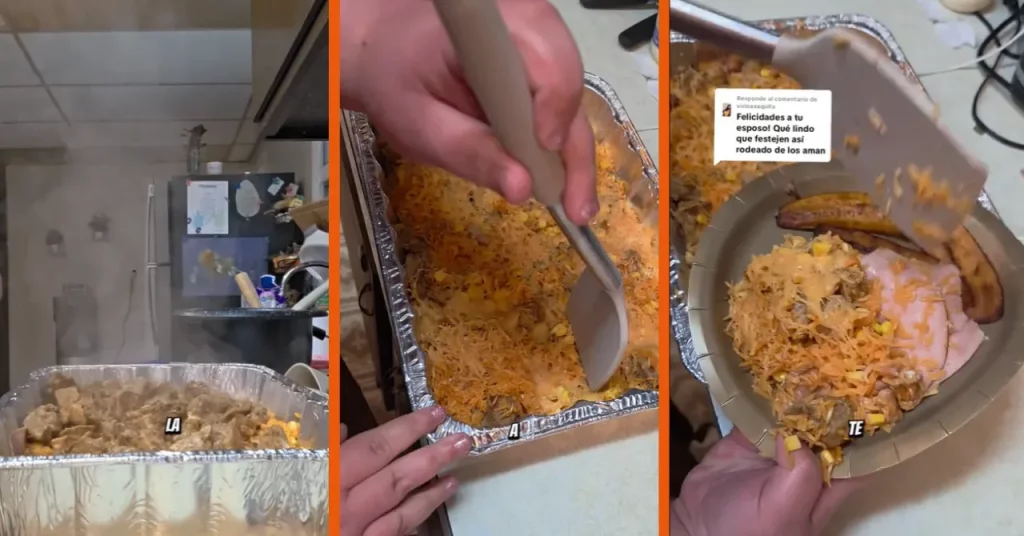 Mujer cubana mostrando su receta de arroz imperial cubano en TikTok paso a paso.
