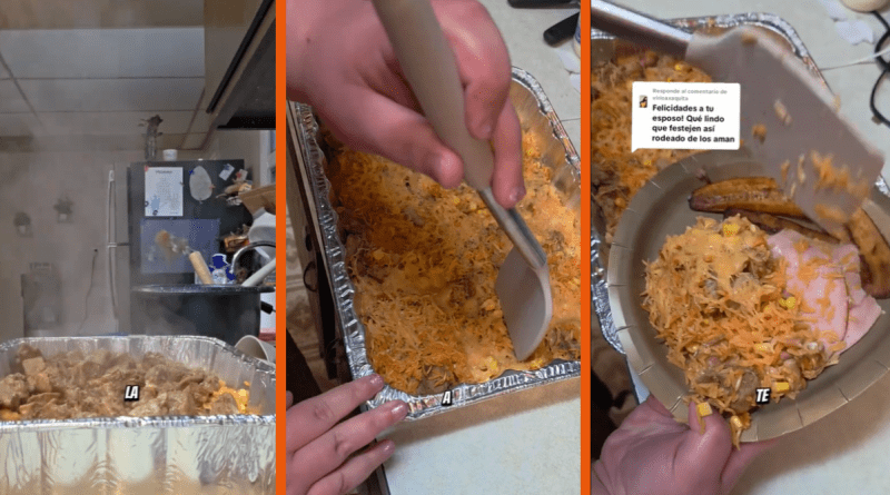 Mujer cubana mostrando su receta de arroz imperial cubano en TikTok paso a paso.