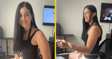 Baterista cubana Kyoshi Díaz tocando reparto con energía en TikTok