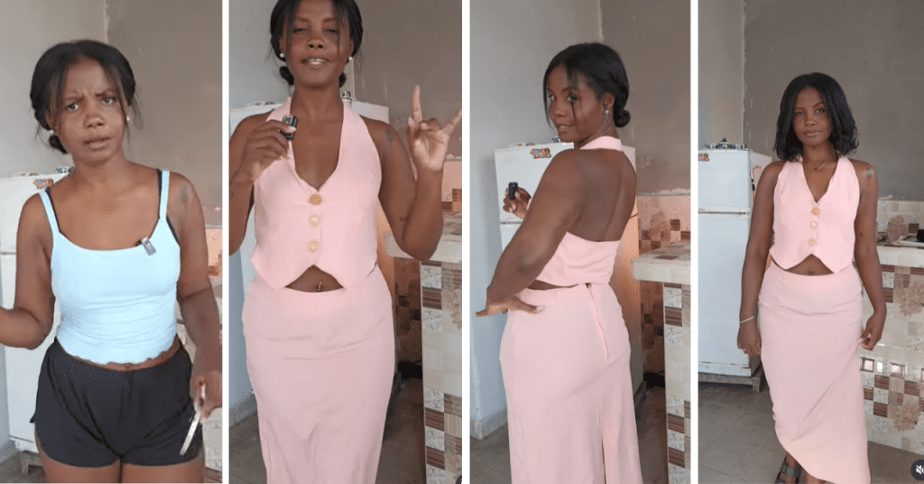 Cubana muestra cómo hace su ropa en TikTok y luce su conjunto rosa en La Habana
