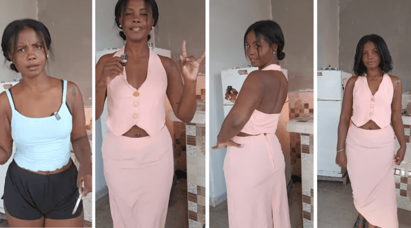 Cubana muestra cómo hace su ropa en TikTok y luce su conjunto rosa en La Habana