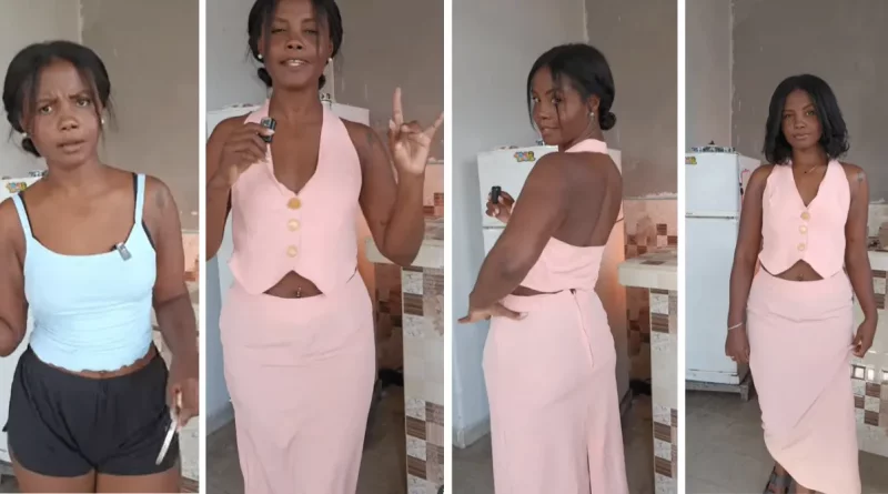 Cubana muestra cómo hace su ropa en TikTok y luce su conjunto rosa en La Habana