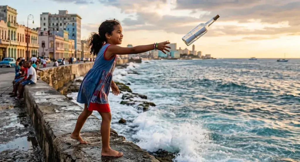 niña cubana lanza mensaje en una botella-imagen de referencia-Gemini