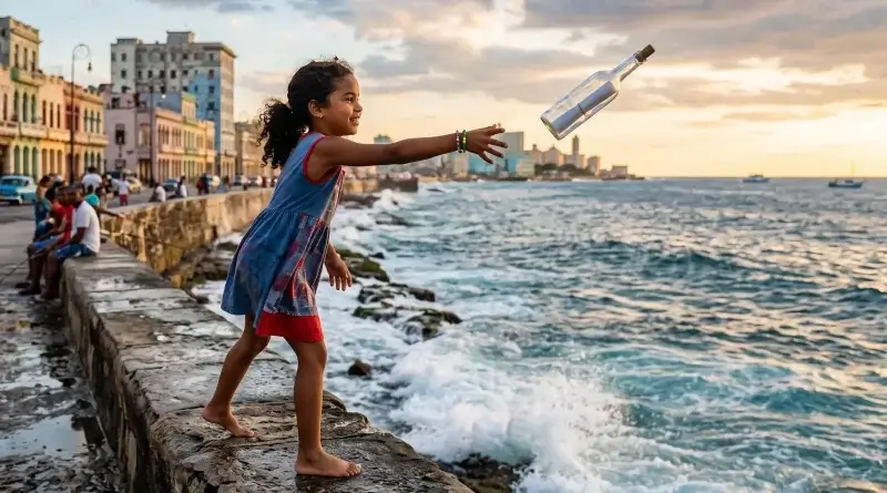 niña cubana lanza mensaje en una botella-imagen de referencia-Gemini